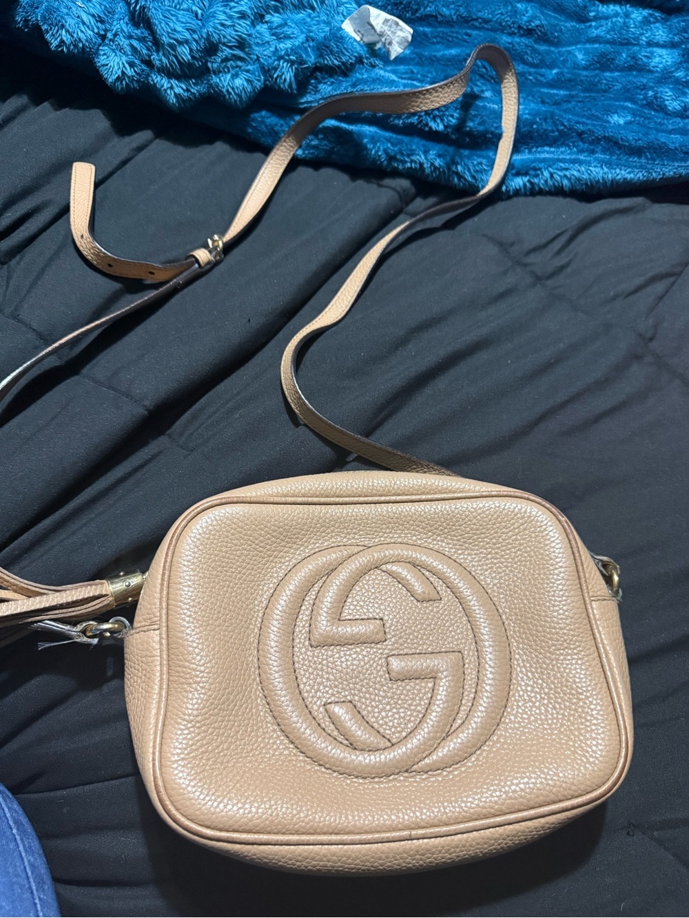 Gucci Pebbled Leather Crossbody Bag in Tan Beige